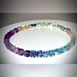 Natural Fluorite Cubed Bracelet in Sterling Silver